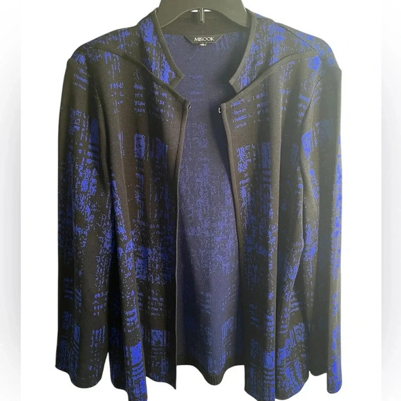 Misook Black and Blue Inverted Notch Collar Tailored Knit Jacket- Medium - Picture 1 of 7